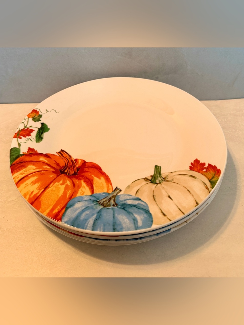 Royal Norfolk Set 4 Pumpkin Thanksgiving Dinner Plates NEW 10.5"  NICE!